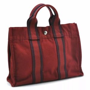 Authentic HERMES Fourre Tout MM Canvas Tote Hand Bag Navy France